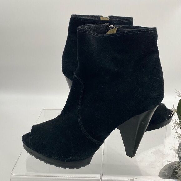 Michael Kors Peep Toe Ankle Bootie Cone Heel Suede‎ Leather Black 9.5 - Picture 1 of 11